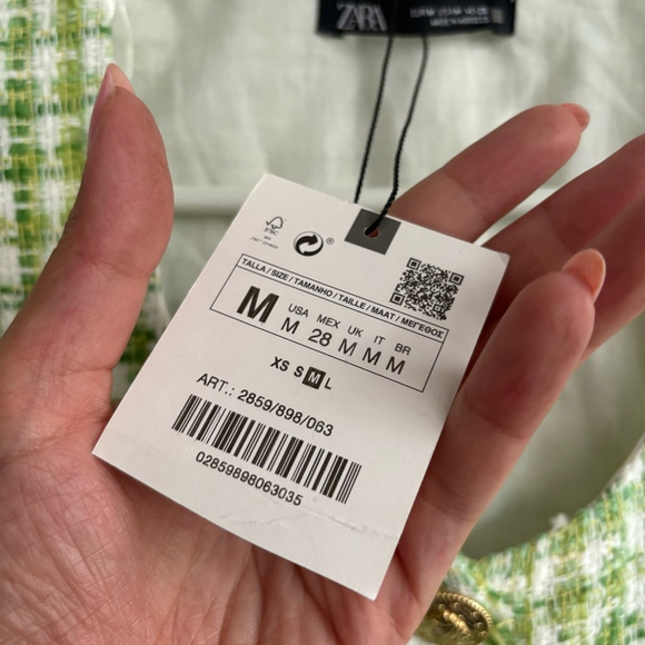 ZARA Green /White Cotton Tweed Vest Crop Top with Gold Tone Buttons Sz M NWT - Picture 5 of 11